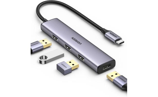 UGREEN USB C Hub 4-in-1 Type C to 4 Ports USB 3.0 Adapter USB Dongle with Nylon Braided Cable Laptop Accessories High-Speed 5Gbps USB Splitter Compatible with MacBook Pro/Air, iPad Pro, Dell, iMac,etc